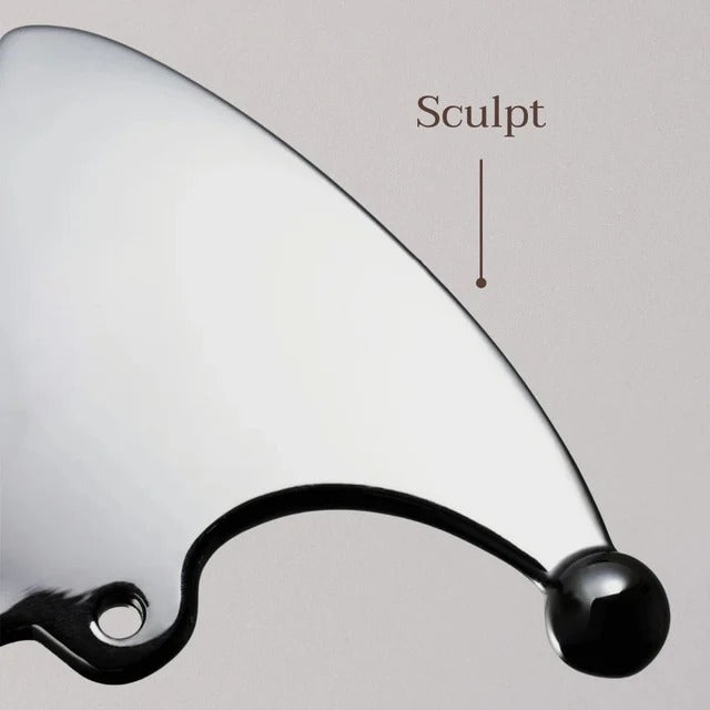 Long arched edge of the Arella face sculpting tool, labelled Sculpt