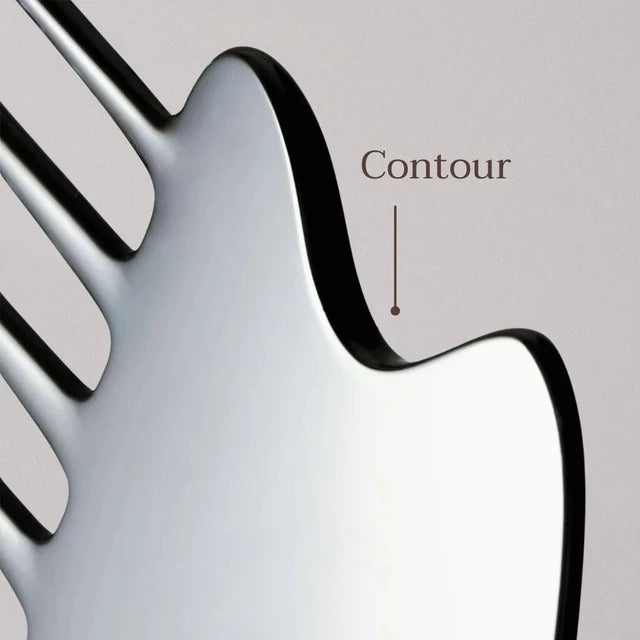 Curved edge of the Arella face sculpting tool, labelled Contour